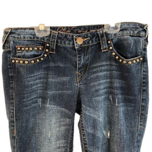 Revolution Jeans, distressed rivet studs. Size 11  / 12. Wide leg flare Boho